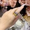Anillo abierto con diseño de nicho galvanizado en oro auténtico con ocho diamantes Mangxing y textura de paisaje antiguo de camelia para mujer