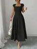 Moda europea y americana transfronteriza para mujer comercio exterior al por mayor sitio independiente de Amazon vestido largo nuevo y elegante con cuello cuadrado y mangas cortas