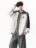 Cardigan Moletom Gola Alta Listrado Color Block Estilo Americano Masculino Marca da Moda Estilo College Solto Casual Versátil Jaqueta Casaco Esportivo