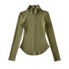 Otoño estilo europeo y americano sin forro polar Cintura de hormiga solapa top chica hot ajustado elástico cremallera manga corta larga camiseta mujer