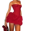 Nuevo Vestido Corto Elegante de Verano 2026 Transfronterizo con Estilo de Socialité, Sexy Textura Floral Tridimensional y Vestido sin Tirantes