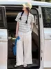 Traje de Manga Corta para Niñas, Ropa Nueva de Verano, Camiseta a Rayas para Niños Mayores, Elegante Conjunto Deportivo Casual de Dos Piezas para Verano para Niñas