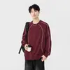 Directo del fabricante, sudadera de punto con cuello redondo y rayas de moda para hombre, marca de tendencia, corte holgado, versátil para primavera, sudadera casual juvenil