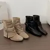 Botas de Montar con Hebilla de Cabeza Cuadrada para Mujer 2026 Otoño/Invierno Nuevo Estilo Retro Tacón Grueso Botines Acortados Elevadores Ocultos Versátiles Botas de Jinete