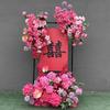 Orden de boda banquete de bodas flor artificial rosa roja floral decoración de boda tarjeta de bienvenida tablero KT flor falsa de boda flor de seda flor decorativa