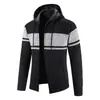 Malharia Masculina Transfronteiriça Outono e Inverno Combinação de Cores Tamanho Grande Malharia Masculina com Forro de Veludo Jaqueta com Capuz Jaqueta Camisa com Zíper
