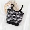 Hot Girl Vintage Plaid Camisole Mulheres Primavera e Outono Design Sense Niche Outfit Curto Navel-exposto All-match Top