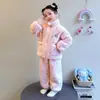 Pijama grosso para meninas, conjunto de inverno com desenho animado, cardigã infantil, roupa de ficar em casa de fleece quente, pijama de bebê menina para o inverno