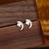 Pendientes de Luna de Plata de Ley 999 Plata Pura para Mujer Simples Nicho Ins Micro-pavimentados con Circonita Pendientes Estilo Coreano Pendientes Venta al por Mayor Tendencia