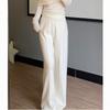Calça de malha fina macia com drapeado de nuvem, perna larga, outono e inverno, macia, confortável, com cordão, casual para mulheres