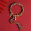 Pulseira de Reencarnação Tecida à Mão com Estilo Étnico, Apresentando os Cinco Deuses da Riqueza, Olho de Zaki, Tara Verde, Manjushri e Thangka
