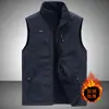 Outono e inverno novo masculino ao ar livre dupla face usar colete forrado de lã multi-bolso casual workwear colete sem mangas casaco