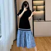 Vestido Patchwork de Roupas Femininas para Comércio Exterior Tk Transfronteiriço, Estilo Francês de Verão Plus Size, Vestido de Linha A Esguio Exquisito de Alta Qualidade