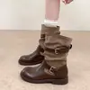 Botas de montaria Melard retrô de cano médio 2026 novas botas western outono fivela de cinto emagrecedoras Botas Martin botas curtas para mulheres