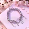 Pulseira de franja estrela gordinha super fofa para mulheres, acessório doce e versátil para estudantes, pulseira de estrela e lua de vidro estourado 10mm no atacado