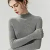 Suéter de punto base para mujer, de primera línea, listo para usar, sin costuras, 100% cachemira pura, cuello semi-alto, acanalado, corte ajustado, adelgazante