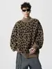Suéter Cárdigan Retro Americano con Estampado de Leopardo y Cuello Alto para Hombres y Mujeres, Marca de Tendencia Otoño e Invierno, Chaqueta de Punto Holgada Estilo Perezoso para Parejas