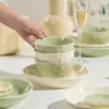 Conjunto de Tigela e Prato de Cerâmica Cor Sob Esmalte Estilo Francês Creme, Alto Valor Estético, Tigela de Sopa Simples para Uso Doméstico, Novo Modelo 2026