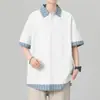 Camiseta Polo Masculina de Manga Curta, Estilo Novo Verão 2026, Falsa Peça Dupla, Solta e Estilosa para Adolescentes, Top Tendência de Meia Manga