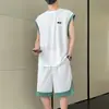 Conjunto de Chaleco y Camiseta sin Mangas para Hombre para Verano, Atuendo Deportivo Juvenil Fresco y Elegante de Dos Piezas