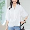 Venda Direta da Fábrica Camisa Elegante Casual Versátil com Gola, Fenda Lateral e Manga Três Quartos para Mulheres 2026 Novo Estilo de Verão
