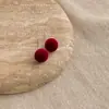 Se Venden Bien en Invierno~Pendientes Redondos Geométricos de Felpa Flocada Color Borgoña, Pendientes Sencillos de Moda y de Alta Gama