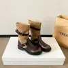 Foto real~Fivela retrô salto grosso botas de montaria botas femininas 2026 Outono nova cor bloco botas de cano alto Botas de cowboy ocidentais femininas