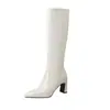 Botas de moda estilo europeo y americano, hasta la rodilla, talla grande, color liso, punta fina, para otoño e invierno, con cierre lateral y tacón grueso