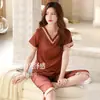 [Ice and Snow Silk] Novo pijama feminino de seda gelada, manga curta fina de verão com bojo, roupa de casa de alta qualidade, terno solto