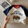 Camiseta Infantil de Desenho Animado Manga Curta 2026 Verão Unissex Manga Color Block Roupa Básica para Bebê e Criança Pequena Panda Manga Curta