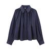 Camisa de popelina plisada decorativa con solapa y combinación de colores para mujer, nueva moda de otoño e invierno 2024, estilo europeo y americano.