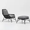 Conjunto de Mesa de Centro e Cadeiras de Rattan para Exterior Três Peças Pátio Jardim Ar Livre Varanda Lazer Corda Cadeira Sofá Individual