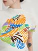 Camisa Plisada Estilo Japonés Verano para Mujer Top Delgado de Manga Corta Ajustado Elástico Estampado Casual Camiseta Ropa de Mujer