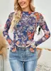 Camiseta base de malla floral con encaje, manga larga, estampada, estilo europeo y americano, ajuste ceñido, superventas transfronterizo de Amazon 2026 para mujer