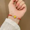 Pulseira Trançada Flor de Lótus Dourada, Pulseira de Corda Vermelha do Ano Zodiacal, Presente de Dia dos Namorados Chinês para Namorada e Melhor Amiga, Pulseira