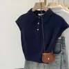 Elegante Camiseta de Punto de Manga Corta con Cuello Polo de Color Sólido para Mujer, Nueva y Chic Única, Top Corto de Verano 2026