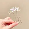 Peine de Pelo de Flor de Perla Estilo Bosque Ondulado de Gama Alta, Pasador de Cuatro Dientes Simple y Versátil, Accesorio para el Cabello de Pasador Estilo Antiguo