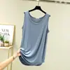 Regata de modal para mulheres, fina e solta para o verão, comprimento médio, top sem mangas de cor sólida, plus size