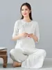 Traje Zen Casual Holgado de Algodón y Lino Estilo Chino Retro Nuevo de Verano Traje de Té de Meditación de Temperamento Traje de Tai Chi Traje de Yoga