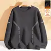 Camiseta de manga larga para hombre para otoño e invierno, marca de moda, corte holgado, forrada de forro polar, camiseta básica casual, sudadera con estampado de cuello redondo para estudiantes jóvenes
