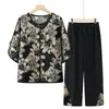 Conjunto de verano para mujer de talla grande para mujeres de mediana edad y mayores, camiseta de manga corta estilo mamá para mujeres de 60-70 años, ropa elegante para señoras mayores