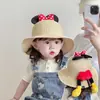 Chapéu de Bebê Menina Chapéu de Sol de Verão Fofo Minnie Proteção Solar para Bebê Chapéu de Palha de Aba Larga Chapéu de Pescador com Laço para Meninas