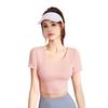 Ropa de Yoga Americana de Espalda Top Deportivo Ajustado Slim de Manga Corta Ropa de Fitness Naked para Mujer con Almohadilla en el Pecho