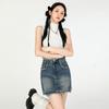 Vintage Niche Washed Tassel Ruffled Denim Saia Feminina 2023 Short Skirt A- Line Slim Sexy Hip Saia