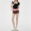 Shorts de fitness color block estilo coreano para mujer, de tiro alto, control de abdomen, con doble franja lateral para alargar las piernas, adecuados para yoga, deportes y uso casual