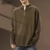 Moletom simples e versátil com zíper parcial e gola alta para homens, nova coleção de outono, textura pesada de cor sólida, blusa interna casual solta