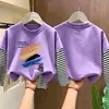 Camisa base de algodón para niño, estilo dos piezas falso, nuevo modelo 2026, camiseta de manga larga para niños, estilo primavera y otoño, top interior para niños mayores