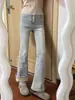 Jeans de Felpa Azul Claro Cálidos Micro Acampanados para Mujer Otoño Invierno Nuevos de Cintura Alta Versátiles Elásticos que Levantan los Glúteos Pantalones de Campana