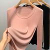 Camiseta de Fondo de Punto para Mujer 2025 Nueva Suéter de Punto de Cuello Redondo de Ala Ancha para Mujer Europea Top Elástico de Cintura Interior