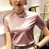 2024 Primavera e Verão Novo Estilo Camiseta Básica Brilhante para Mulheres Algodão Mercerizado Camiseta Branca